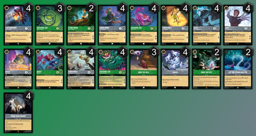 LaserGaming Lorcana Gameplay series Beast (Emerald/Steel) decklist