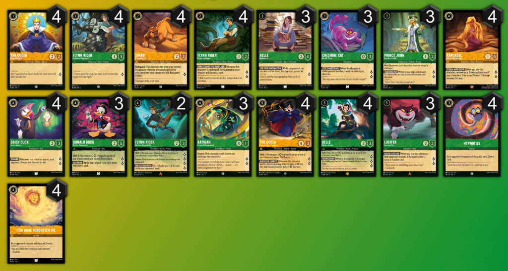 LaserGaming Lorcana Gameplay series Discard (Amber/Emerald) decklist