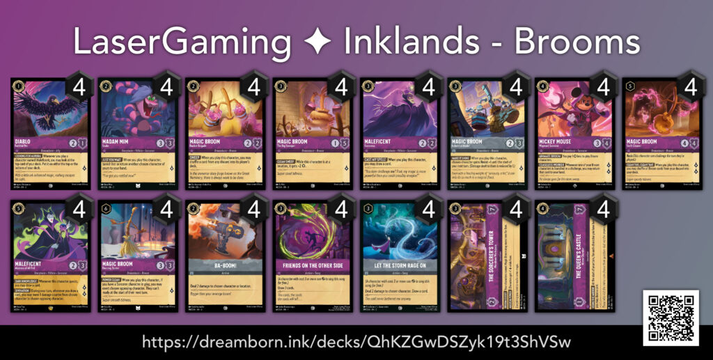 LaserGaming Lorcana Gameplay series Brooms (Amethyst/Steel) decklist