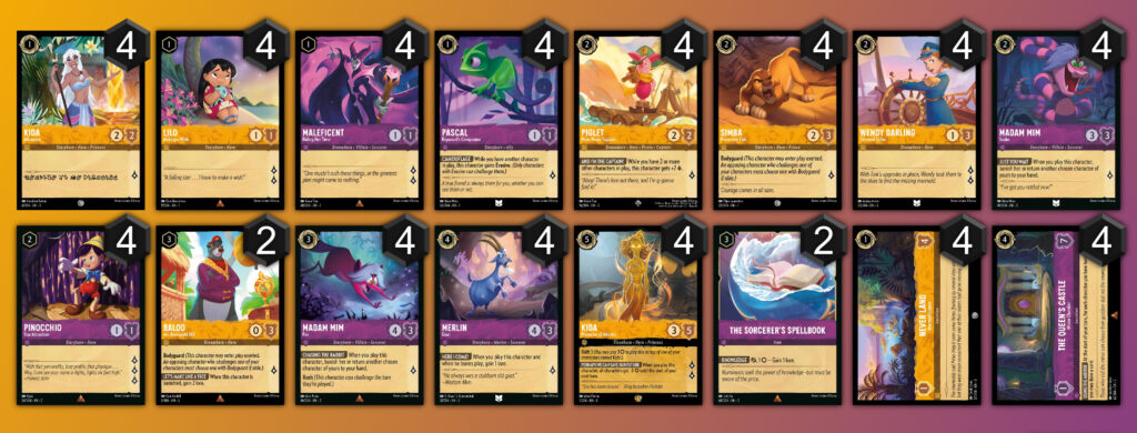 LaserGaming Lorcana Gameplay series Aggro Bounce (Amber/Amethyst) decklist